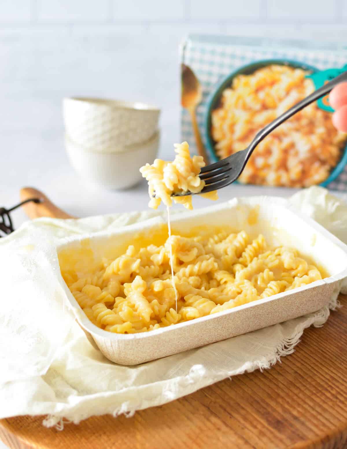 a forkful of gluten free macaroni and cheese. 