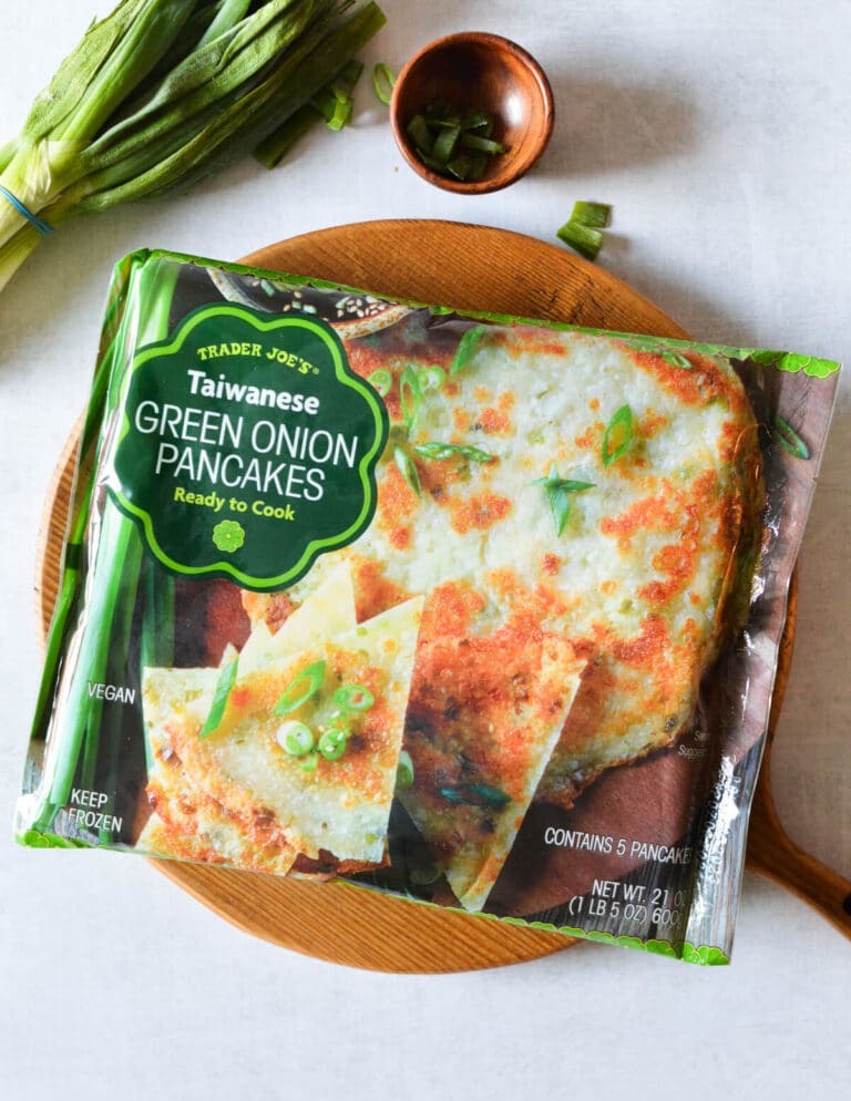 a package of trader joe's green onion pancakes.
